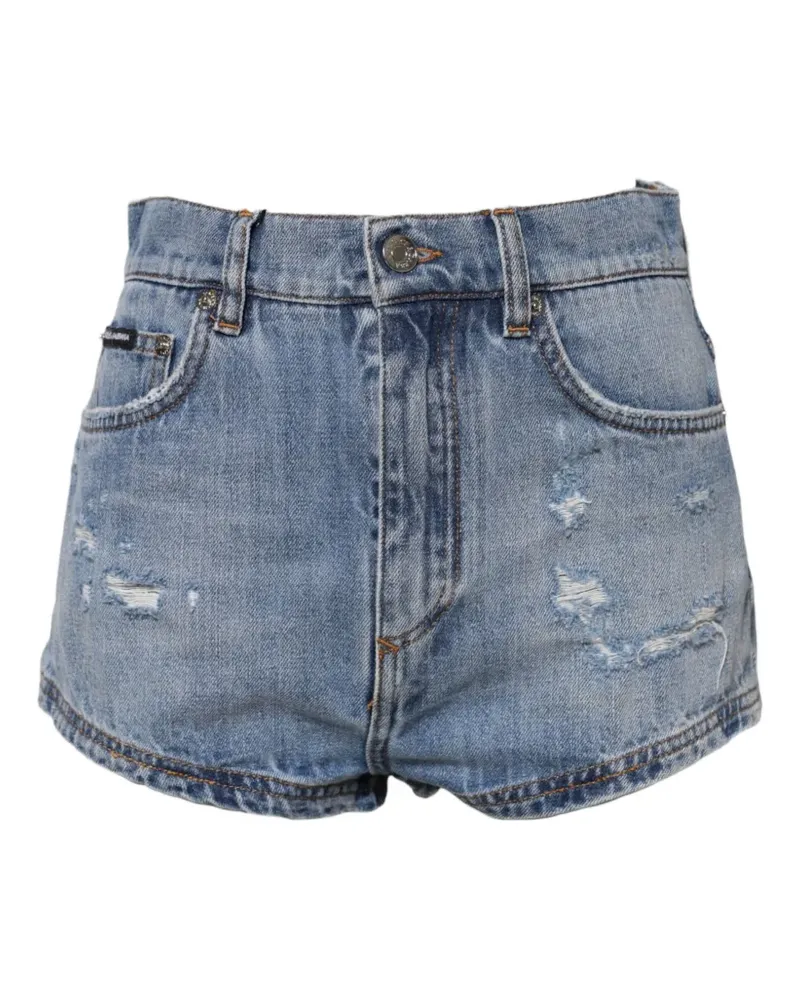 Dolce & Gabbana Shorts im Distressed-Look mit Logo-Schild - Blau Blau