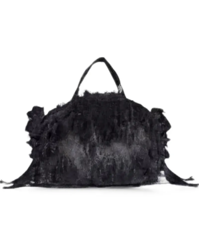 Simone Rocha mini faux-fur beaded-rosette clutch bag - Schwarz Schwarz