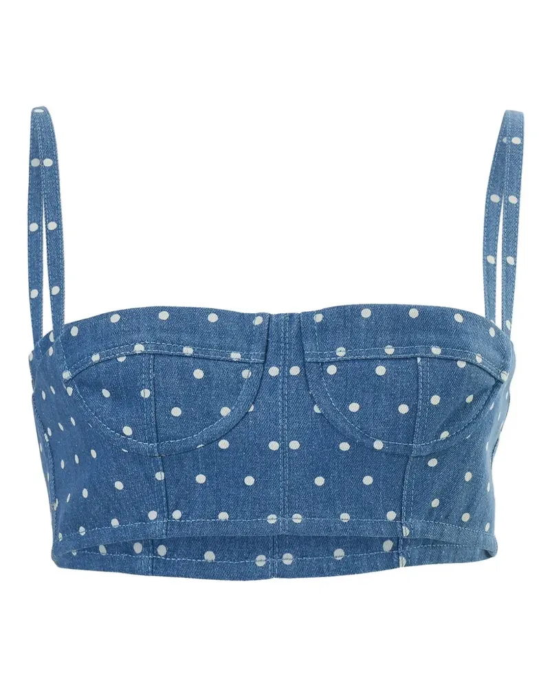 Carolina Herrera New York Cropped Bustier-Top aus Denim mit Polka-dots - Blau Blau