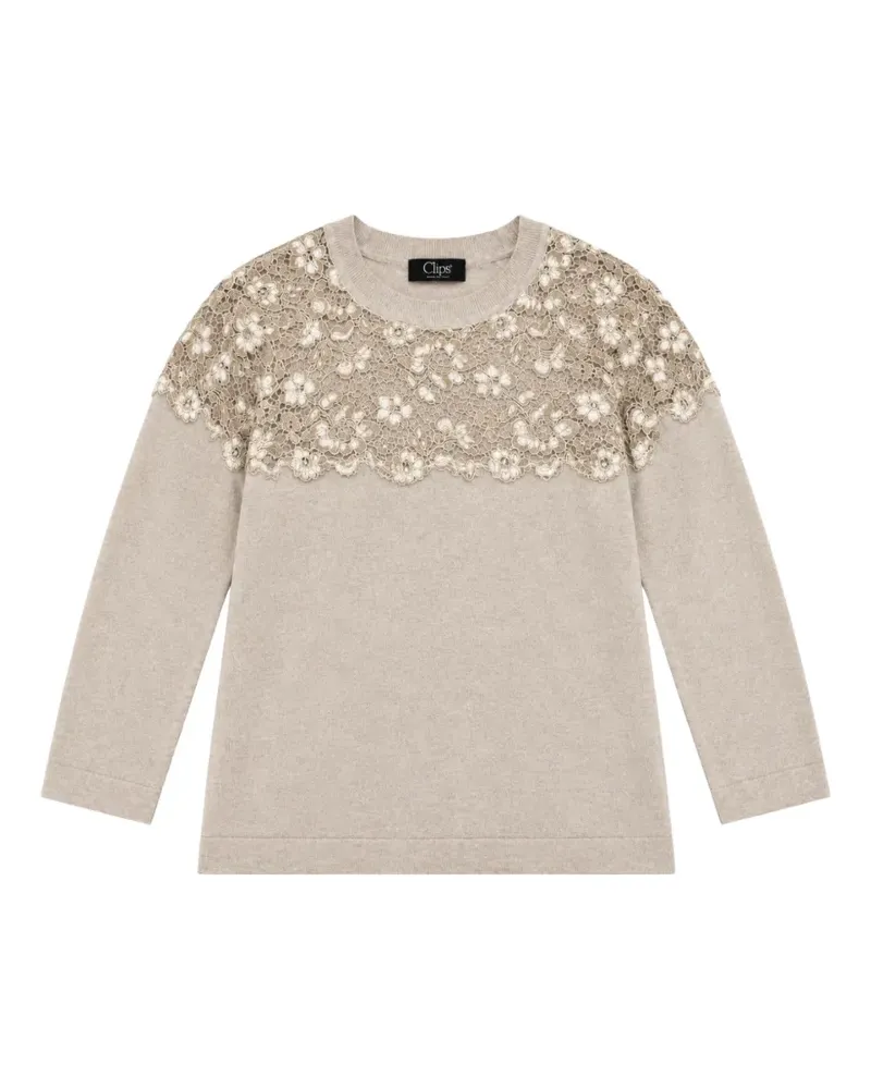 Clips Pullover mit Spitzeneinsatz - Grau Grau