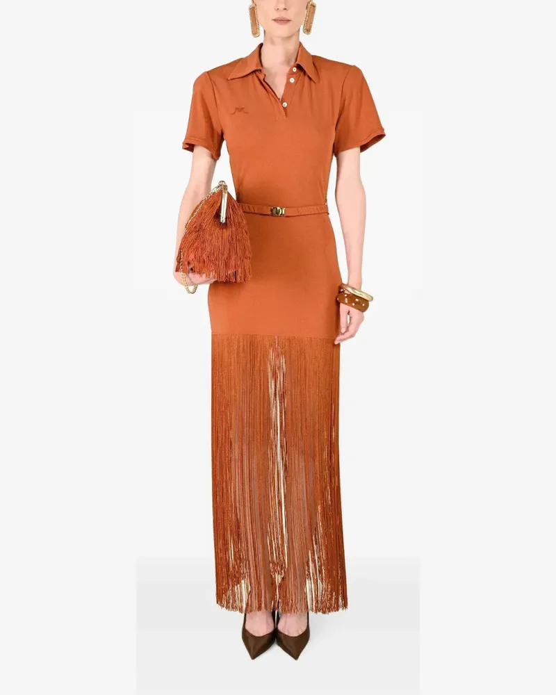 Rowen Rose fringe-trim polo maxi dress - Orange Orange