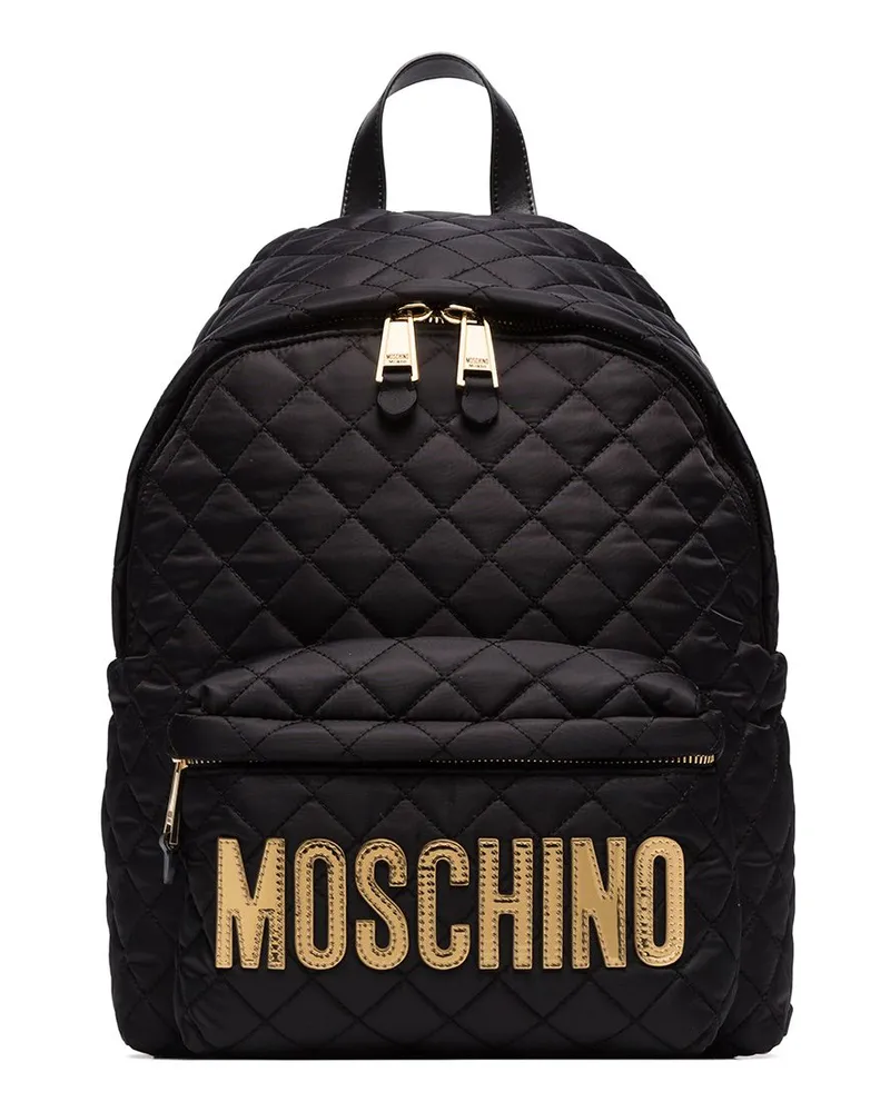 Moschino Gesteppter Rucksack mit Logo-Schild Schwarz