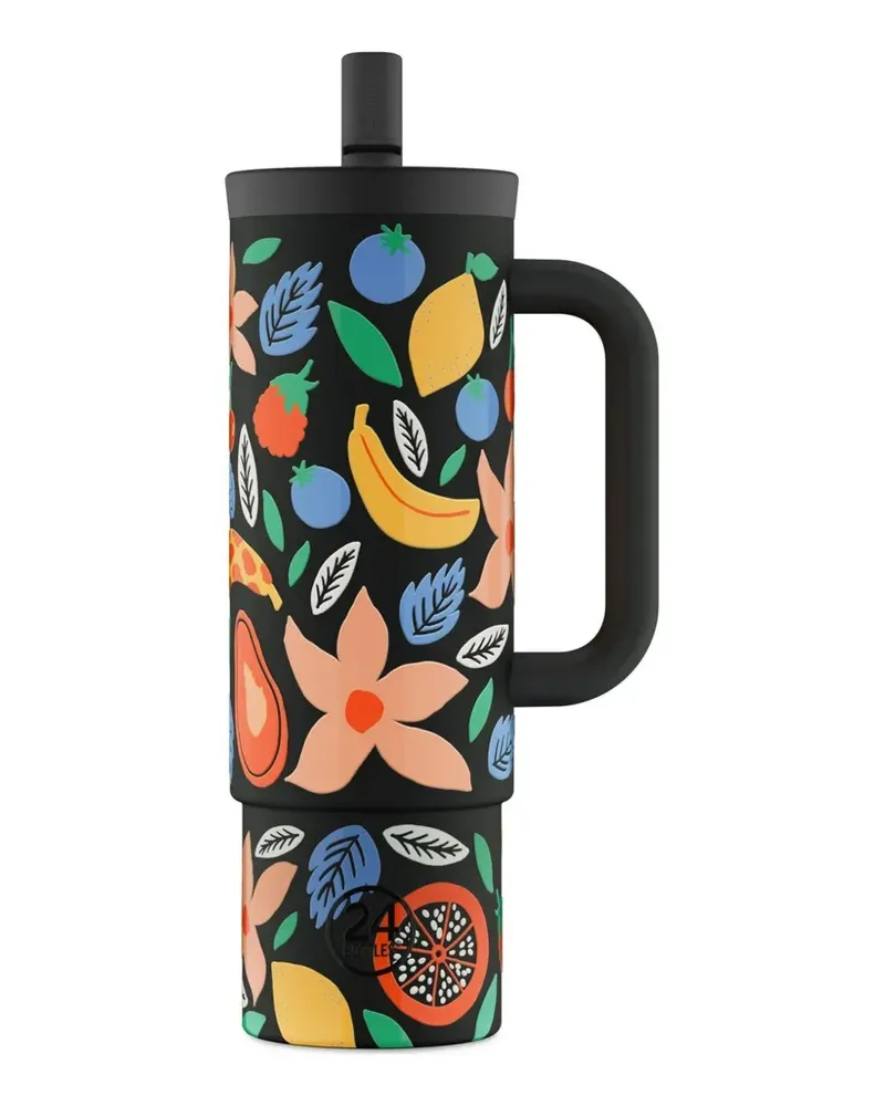 24BOTTLES Tropical Noir Becher mit Strohhalm (800ml) - Schwarz Schwarz