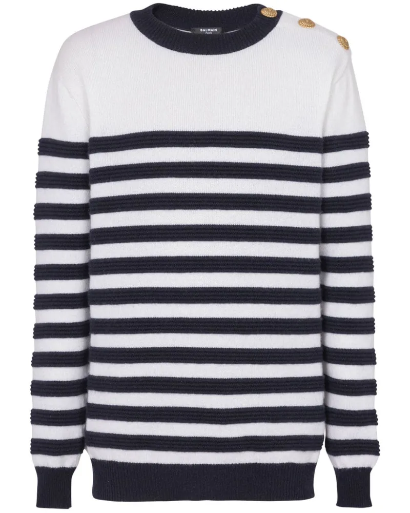 Balmain Gestreifter Kaschmirpullover - Weiß Weiß