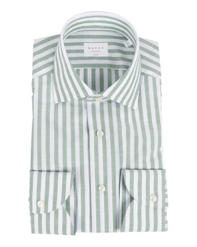 XACUS Gestreiftes Travel Shirt Hemd - Grün Grün