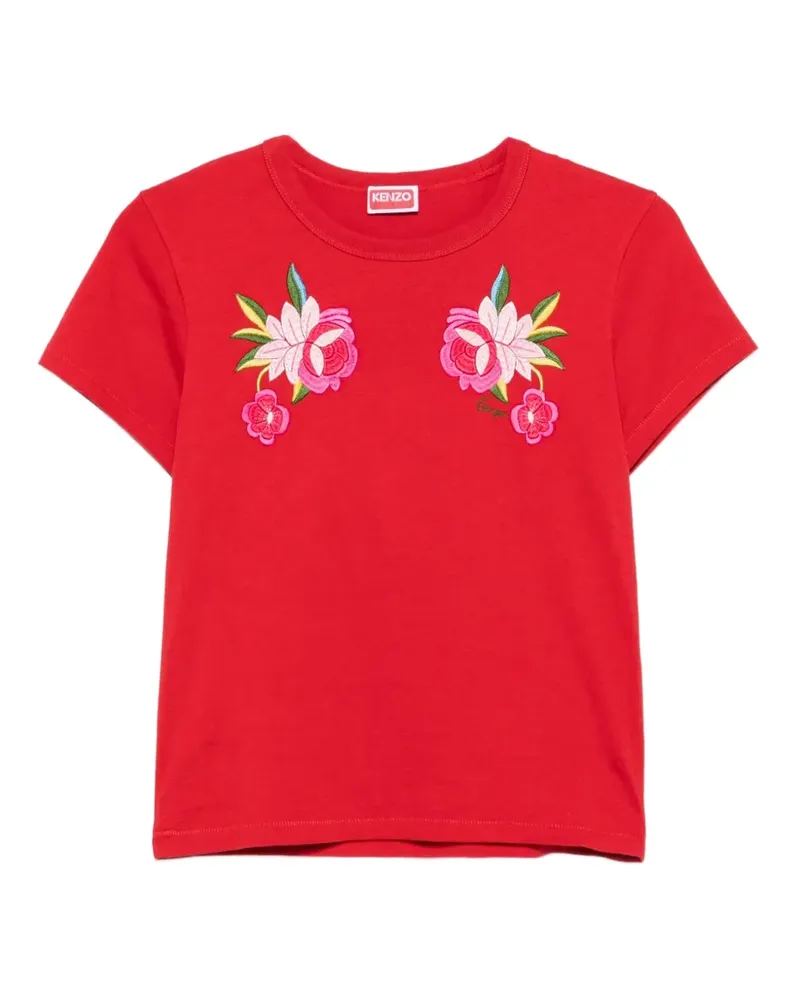 Kenzo T-Shirt mit Blumenstickerei - Rot Rot