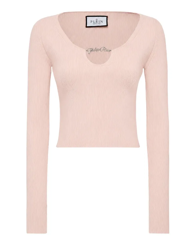 Philipp Plein Geripptes Top mit Logo-Schild - Rosa Rosa