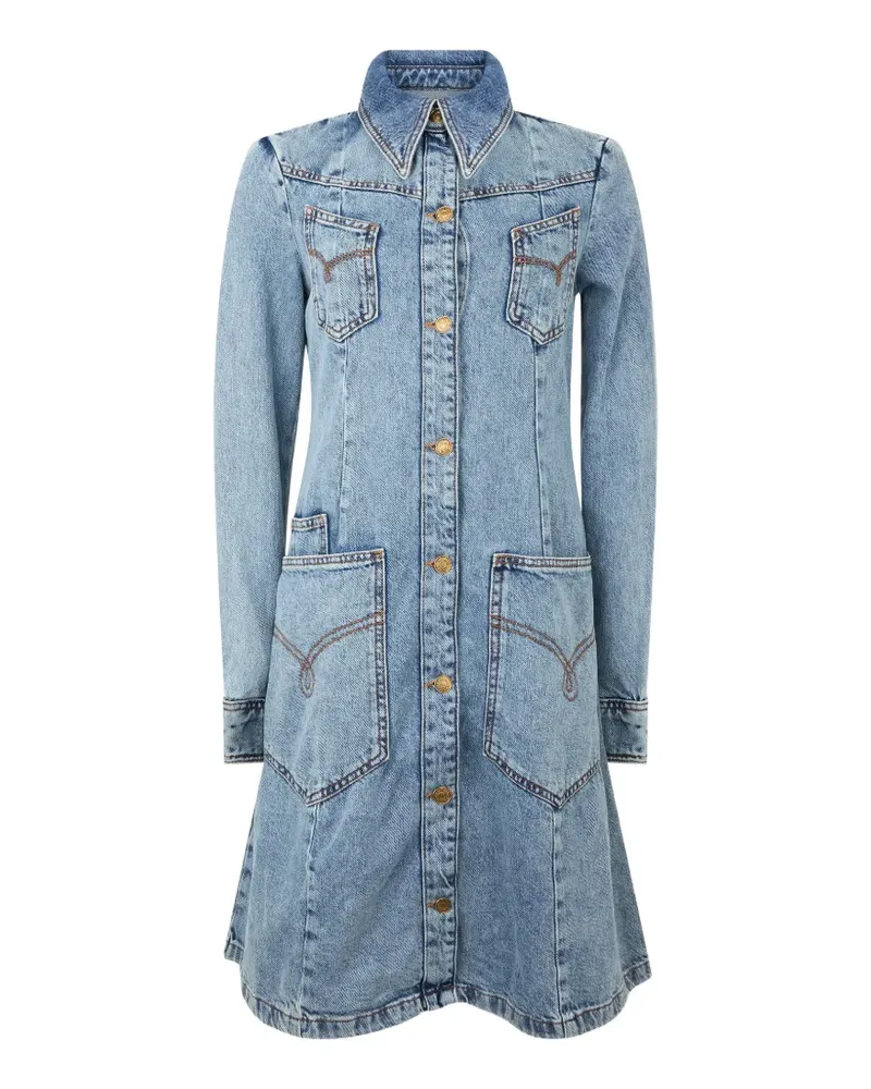 Moschino button-up flared-skirt mini dress - Blau Blau