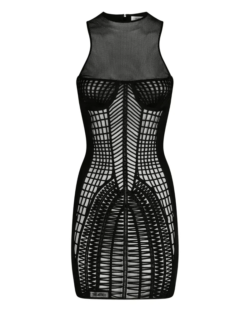 ATTICO Minikleid in Netz-Optik - Schwarz Schwarz