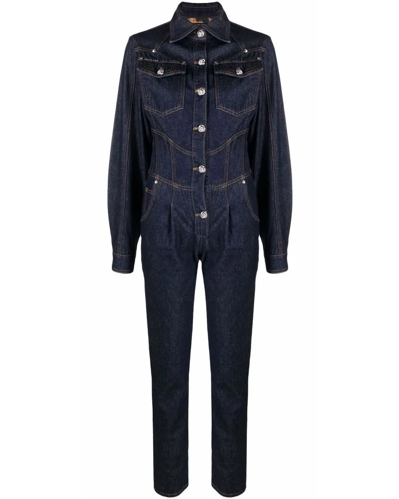 Philipp Plein Schmaler Jeans-Jumpsuit Blau