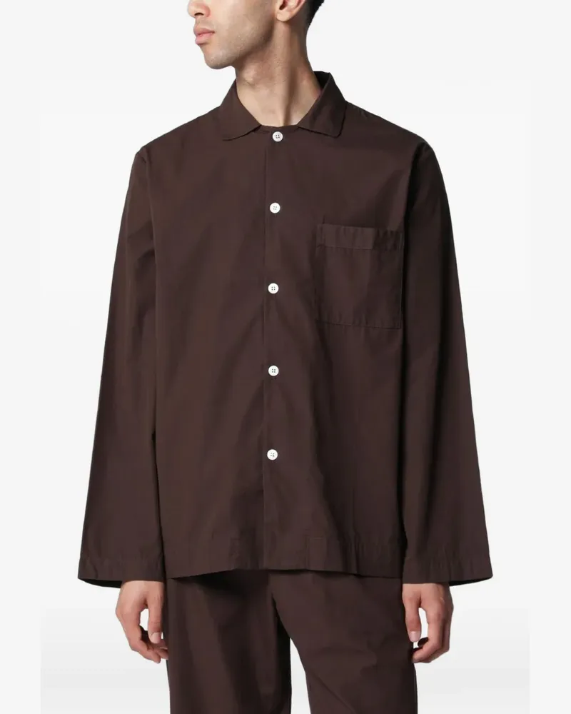 TEKLA Pyjama-Hemd aus Baumwolle mit aufgesetzter Tasche - Braun Braun