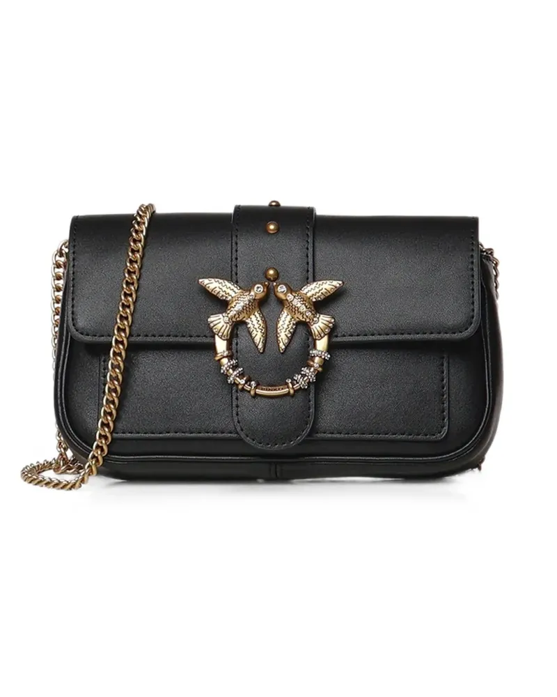 Pinko Kleine Love Pocket Schultertasche aus Leder mit Schmuckschnalle - Schwarz Schwarz