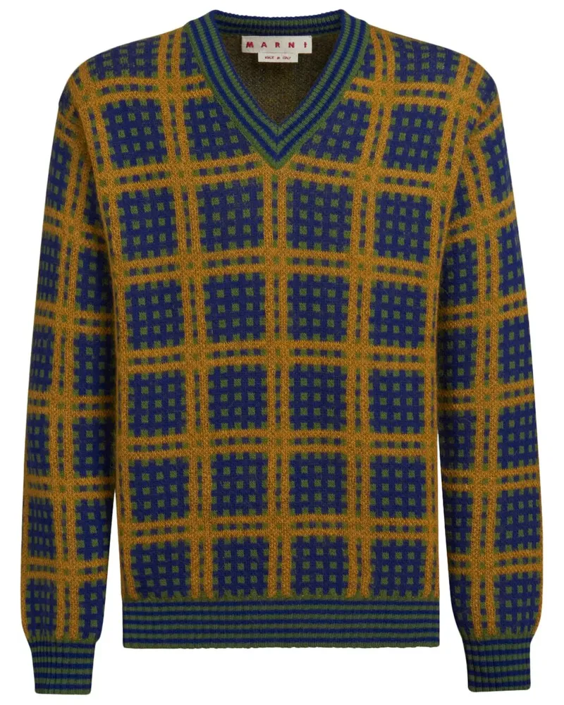 Marni Karierter Pullover mit V-Ausschnitt - Blau Blau