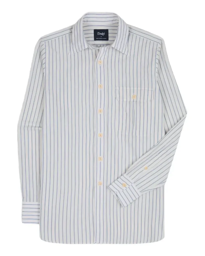 Drake's Halo Stripe Hemd mit langem spitzem Kragen - Weiß Weiß