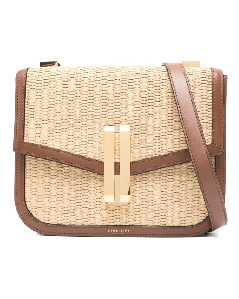 DeMELLIER The Vancouver Schultertasche aus gewebtem Raffiabast - Nude Nude
