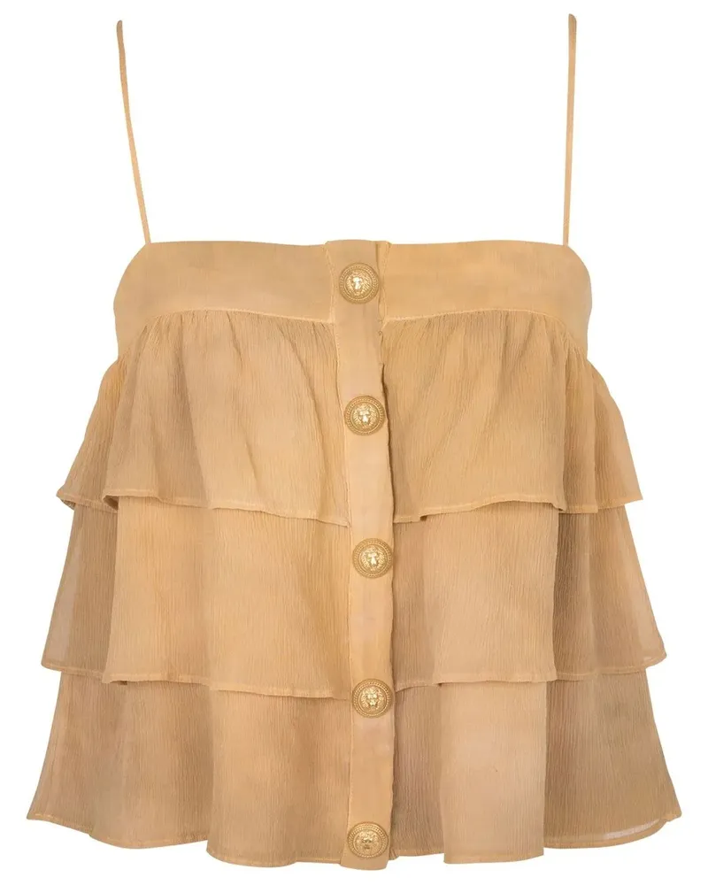 Balmain Seidenbluse mit Rüschen - Nude Nude