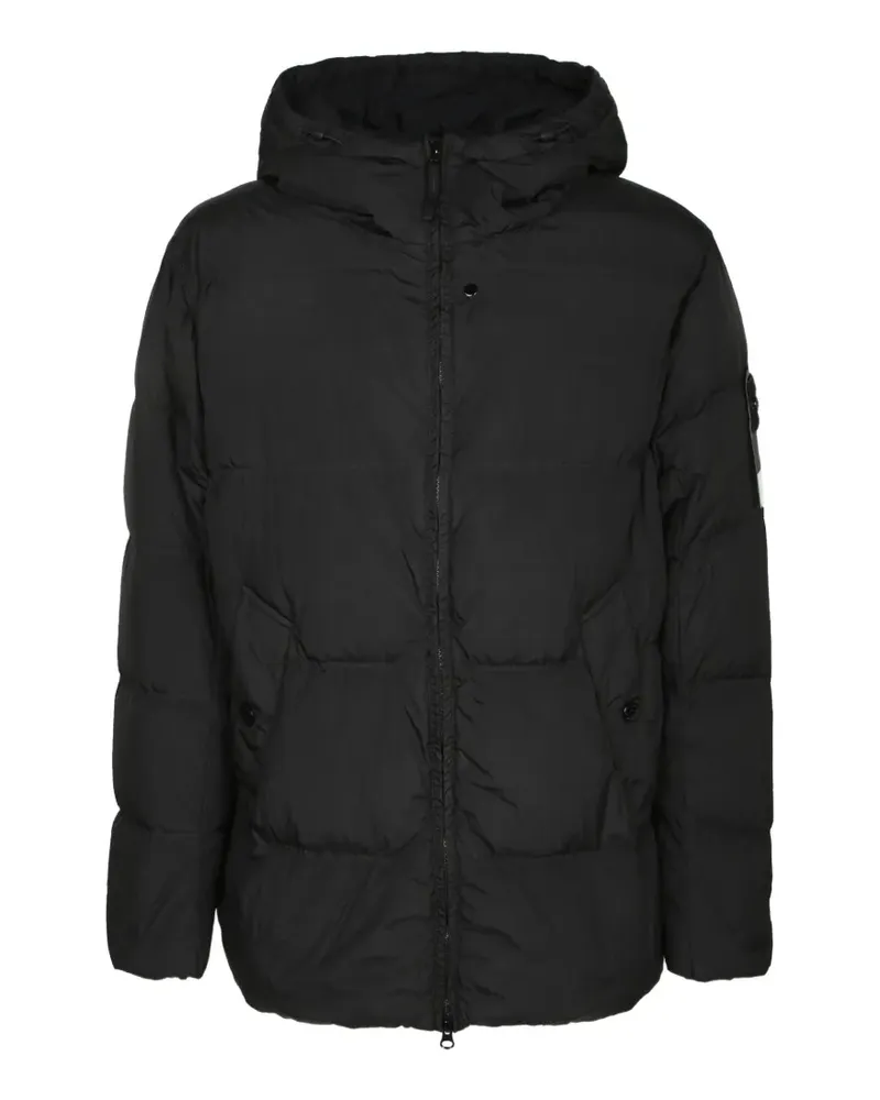 Stone Island 4100037 windabweisende Daunenjacke aus Crinkle Reps NY mit Anti-Drop-Ausrüstung - Schwarz Schwarz