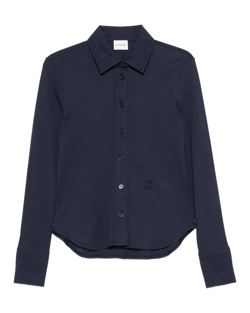 Closed logo-embroidered curved-hem shirt - Blau Blau