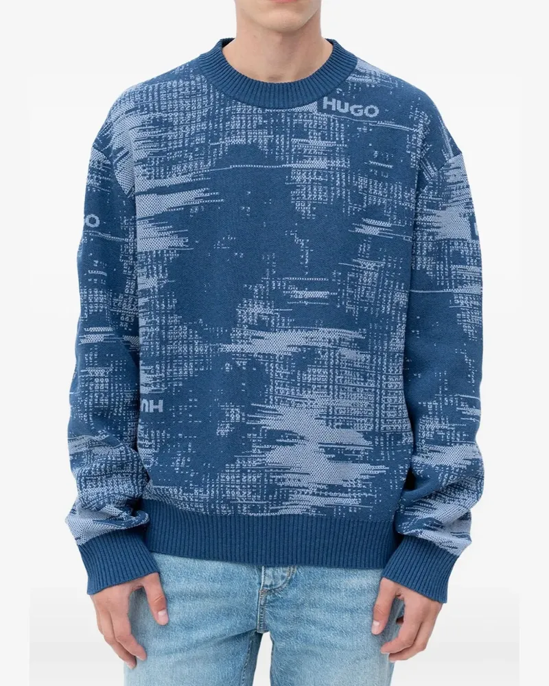 HUGO BOSS Gemusterter Pullover - Blau Blau