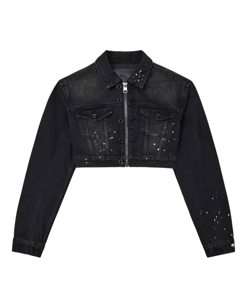 PURPLE BRAND paint-splatter cropped denim jacket - Schwarz Schwarz