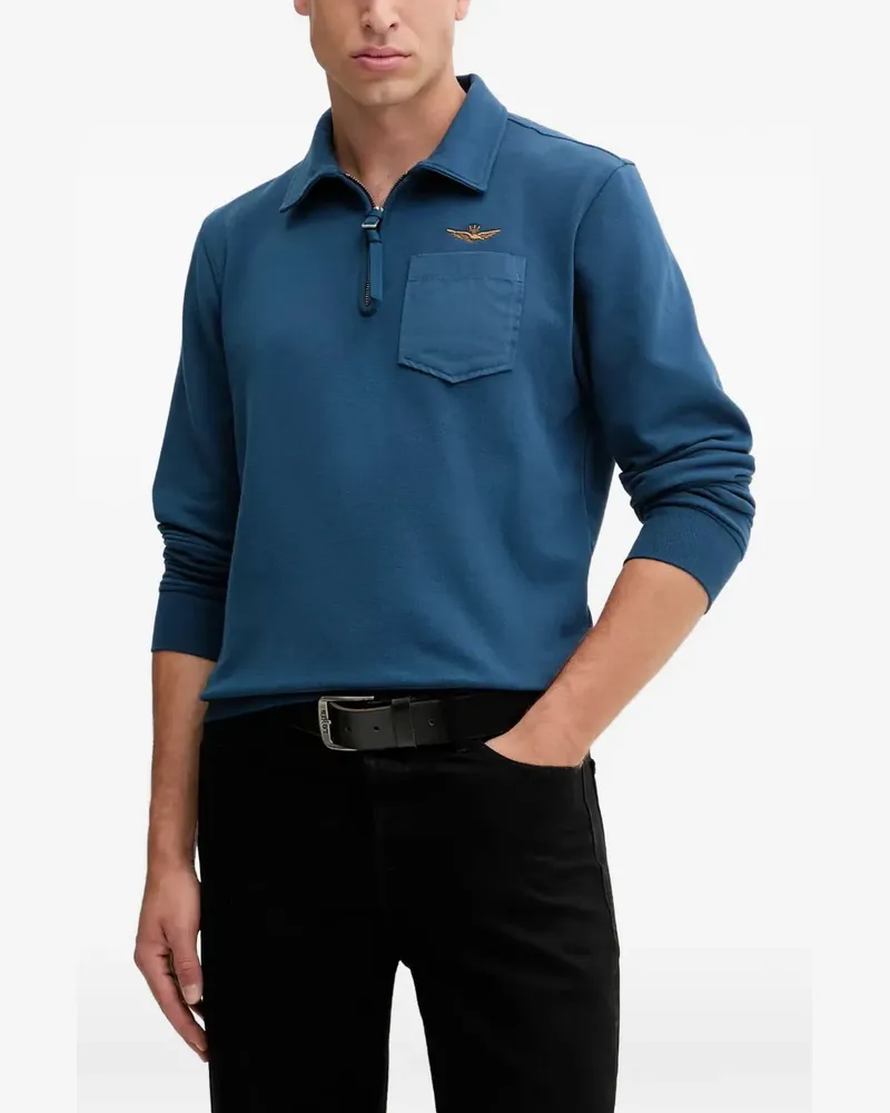 Aeronautica Militare half-zip logo-embroidered polo shirt - Blau Blau