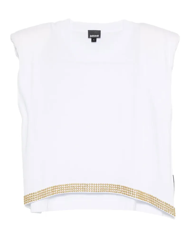 Just Cavalli stud-embellished padded-shoulder T-shirt - Weiß Weiß