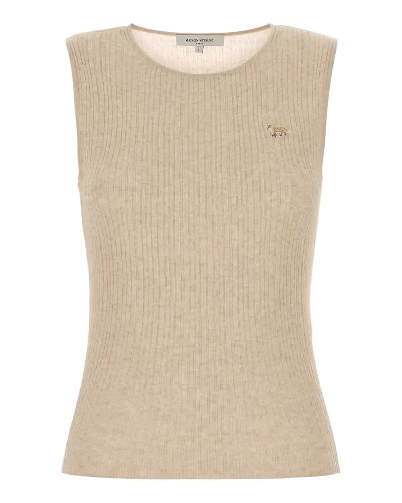 Kitsuné ribbed-knit patch top - Nude Nude