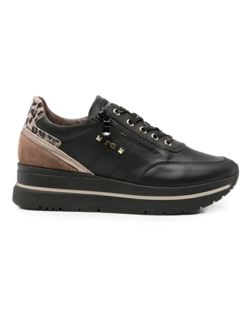 Nero Gardini leopard-print panelled leather sneakers - Schwarz Schwarz