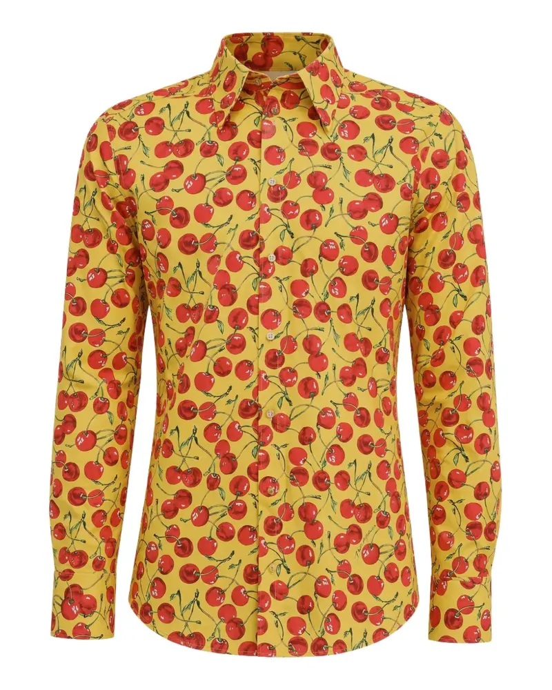 Dolce & Gabbana Martini Hemd mit Kirschen-Print - Gelb Gelb
