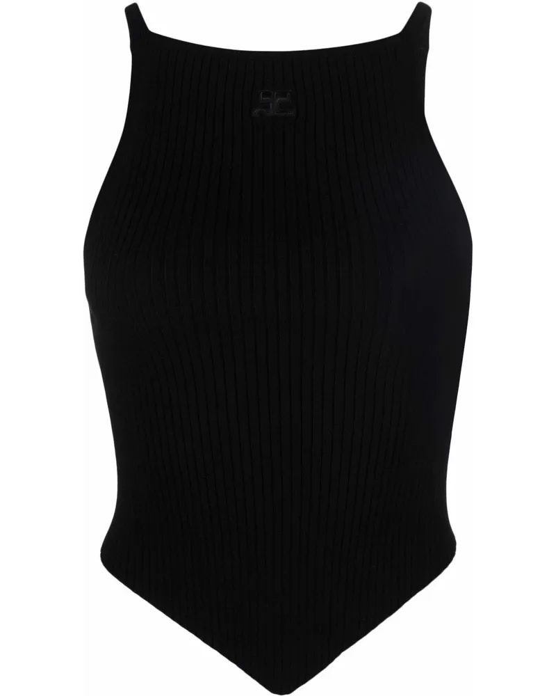 Courrèges Geripptes Top - Schwarz Schwarz