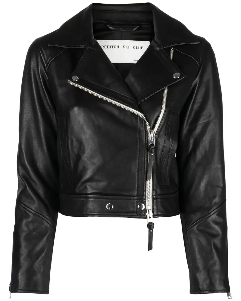 Shoreditch Ski Club Vyner Cropped-Bikerjacke - Schwarz Schwarz