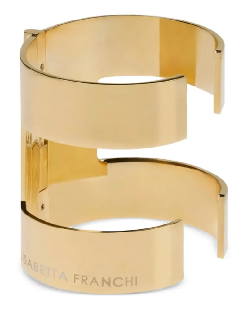 Elisabetta Franchi wrap-around logo-engraved cuff bracelet - Gold Gold