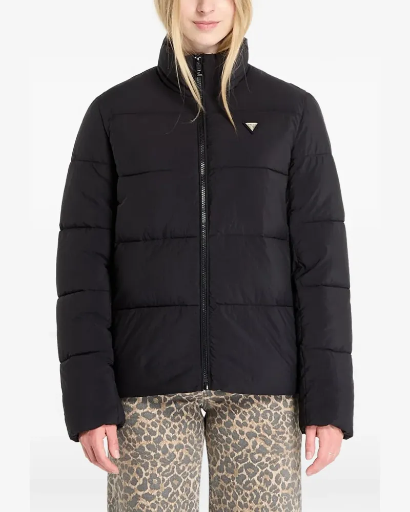 Guess Gesteppte Bomberjacke mit Logo-Schild - Schwarz Schwarz