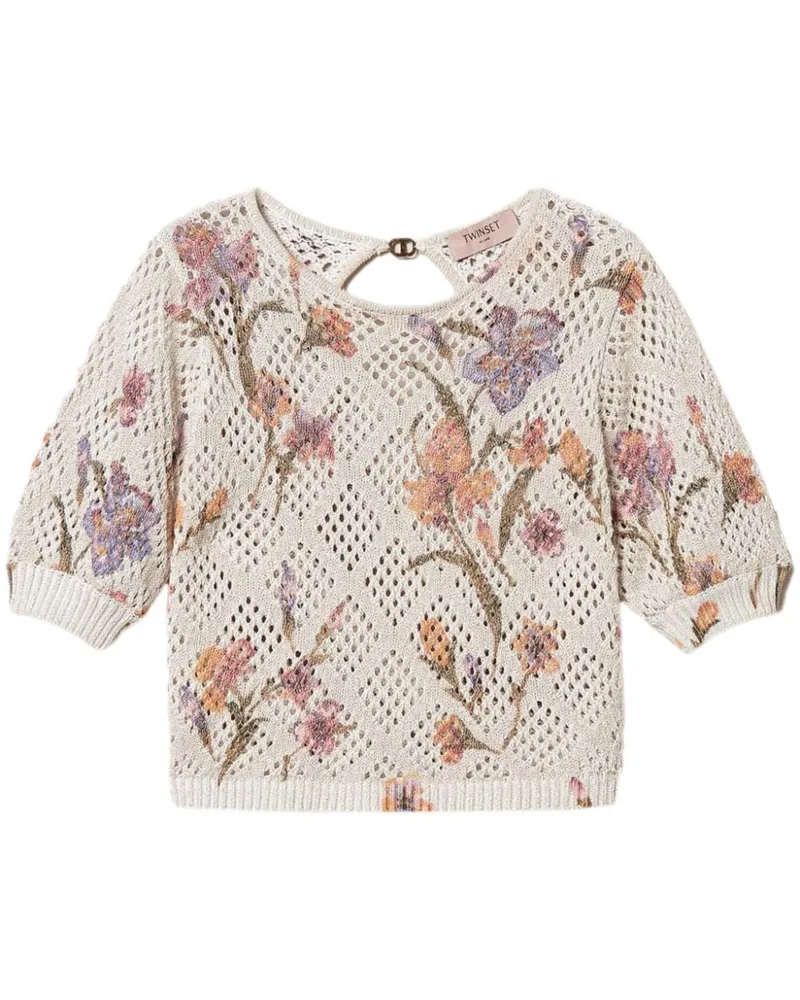Twin-Set Pullover mit Blumen-Print - Weiß Weiß