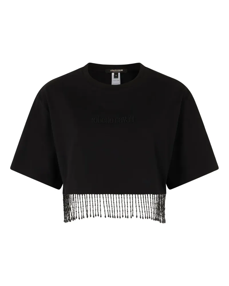 Roberto Cavalli Cropped-Top mit Perlenfransen - Schwarz Schwarz