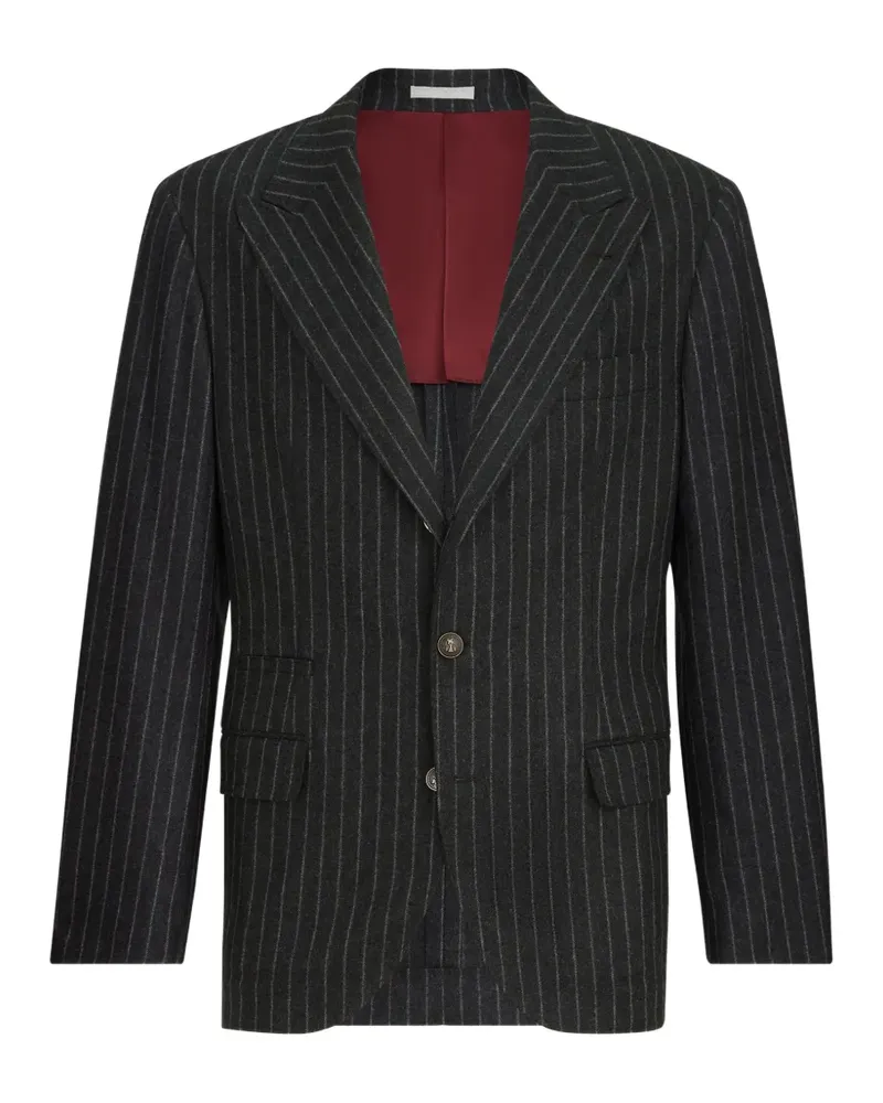 Brunello Cucinelli virgin wool and cashmere chalk stripe flannel deconstructed blazer with large peak lapels and metal buttons - Grau Grau