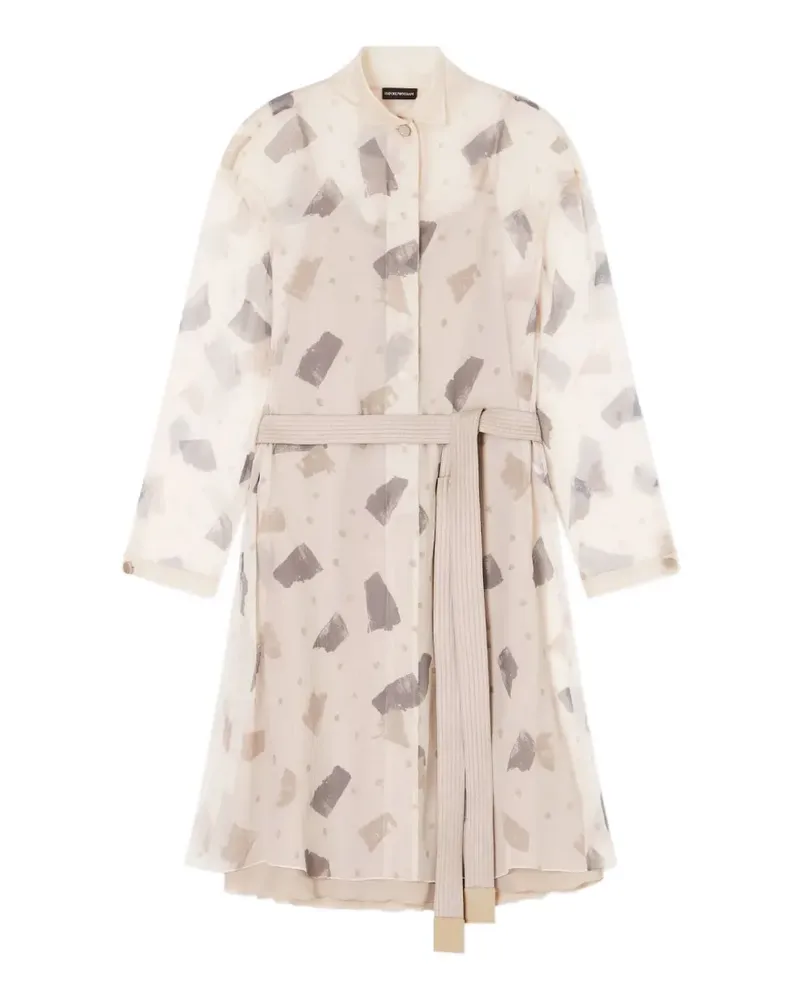 Emporio Armani abstract-print belted silk mini dress - Nude Nude