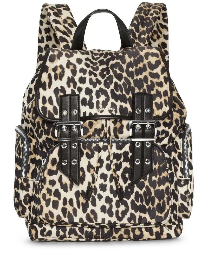 Ganni Rucksack mit Leoparden-Print - Braun Braun