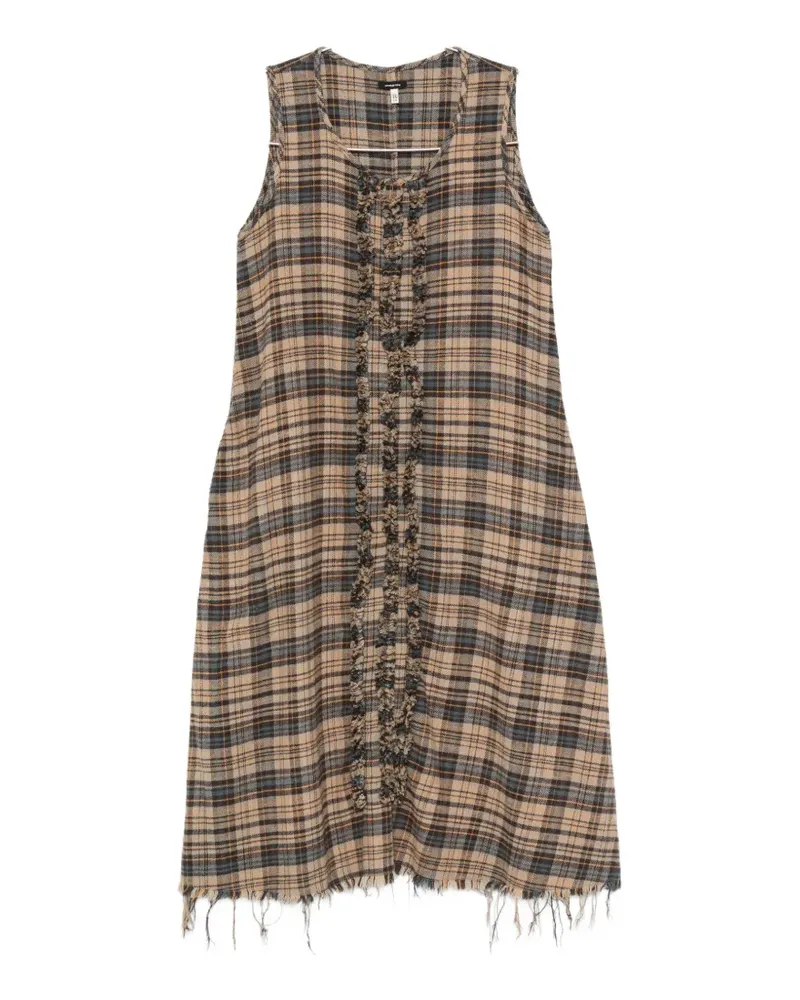 R13 ruffled checked midi dress - Nude Nude