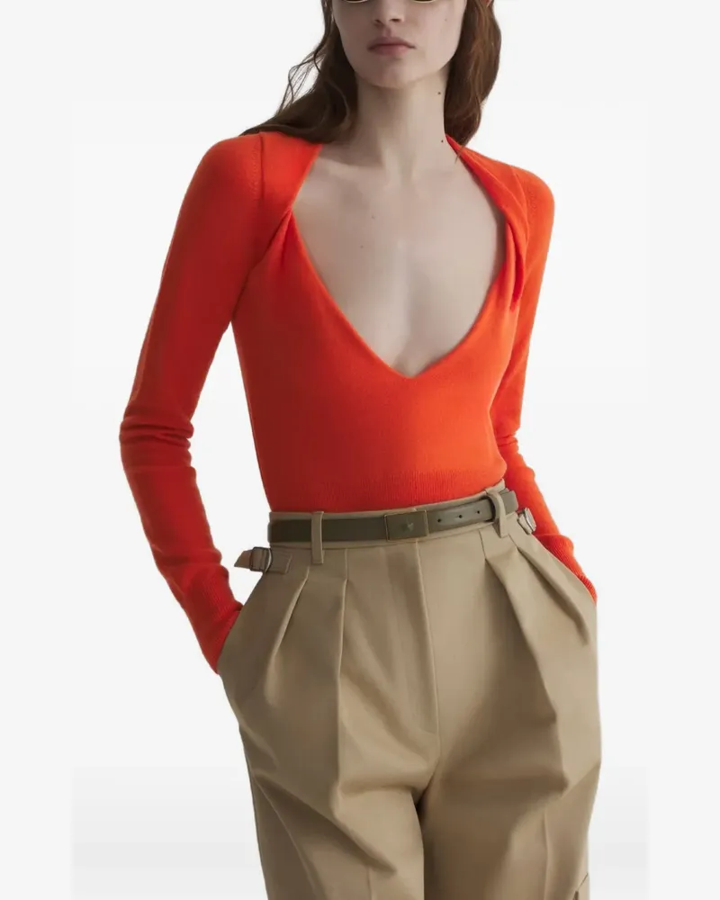 Thierry Mugler Kaschmiroberteil mit V-Ausschnitt - Rot Rot