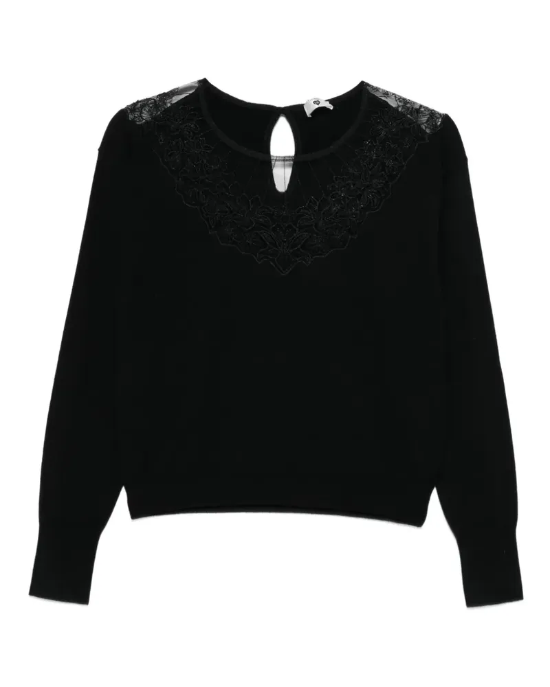 Twin-Set Strickoberteil mit Spitzendetail - Schwarz Schwarz