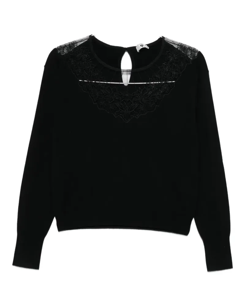 Twin-Set lace-detail knitted top - Schwarz Schwarz