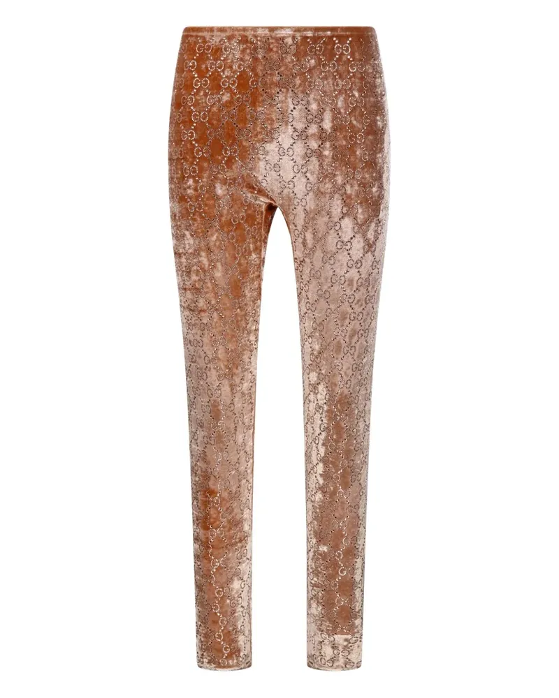 Gucci velvet-finish logo-pattern leggings - Braun Braun