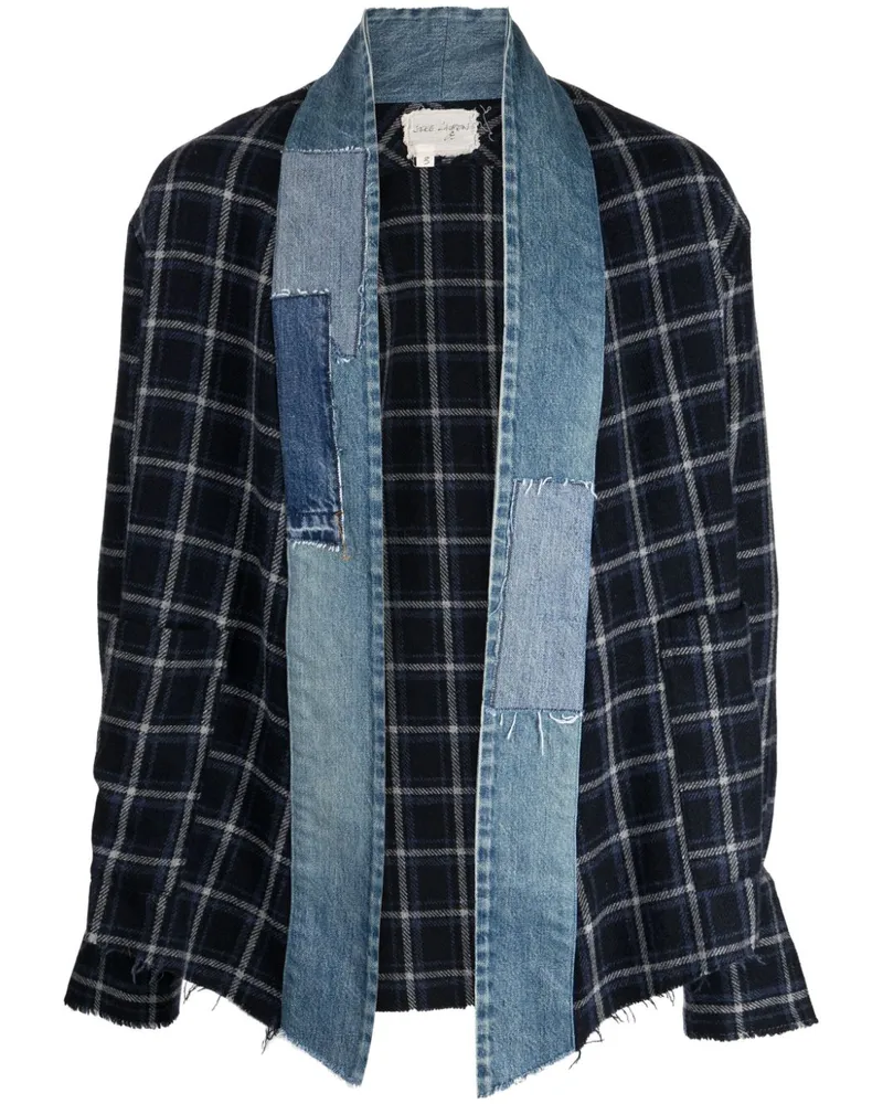 Greg Lauren Karierter Kimono im Patchwork-Look Blau