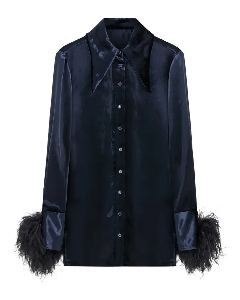 16ARLINGTON Tio feather-trim velvet shirt - Blau Blau