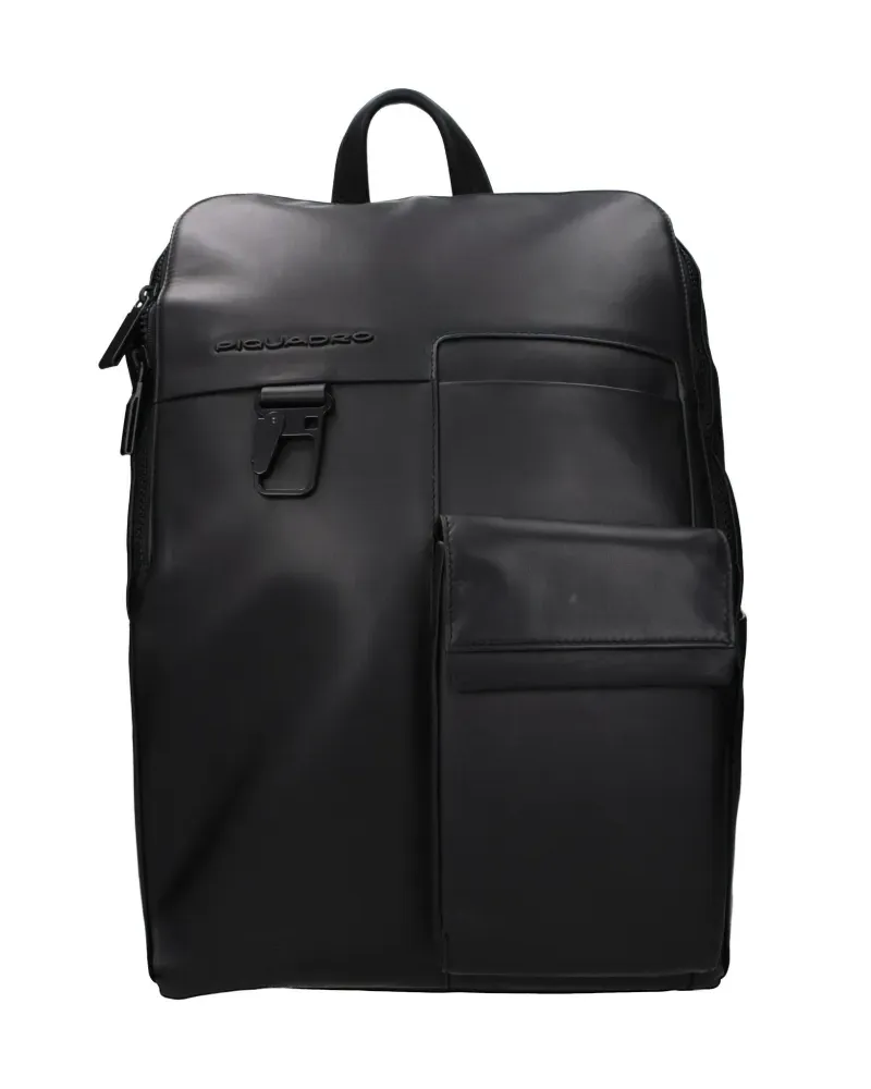 Piquadro debossed-logo leather backpack - Schwarz Schwarz