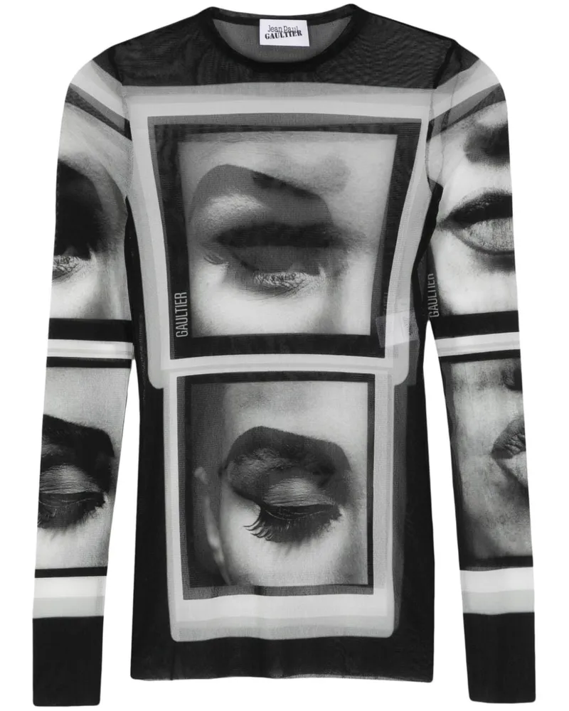 Jean Paul Gaultier Eyes and Lips T-Shirt aus Mesh Grau