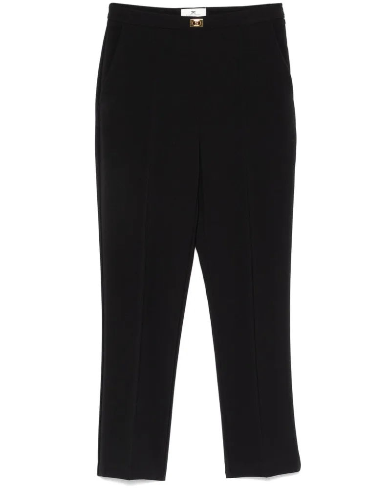 Elisabetta Franchi Hose aus Krepp mit Logo-Schild - Schwarz Schwarz