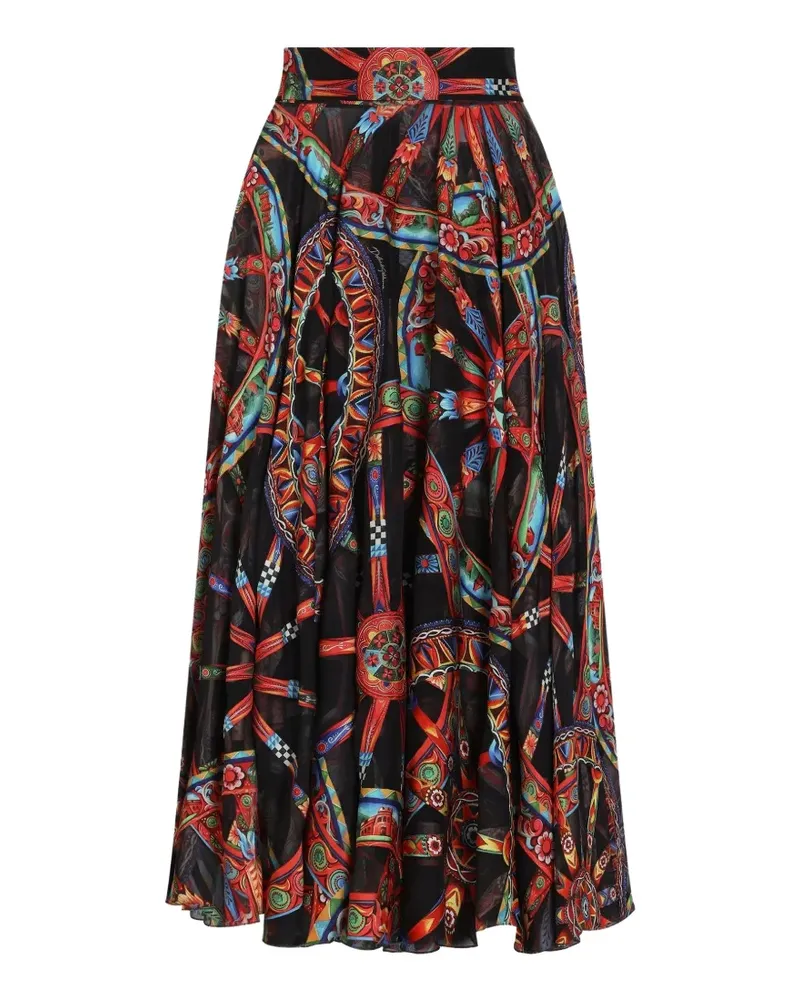 Dolce & Gabbana long circle skirt in Carretto-print devoré twill - Schwarz Schwarz