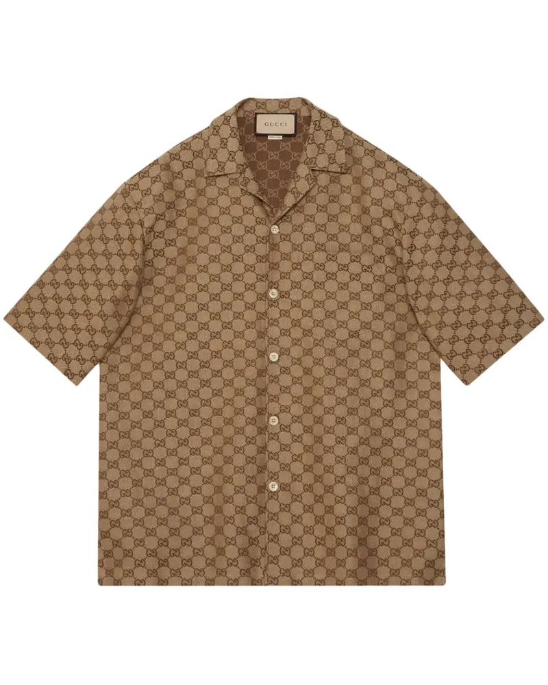 Gucci Hemd aus Leinen mit GG - Braun Braun